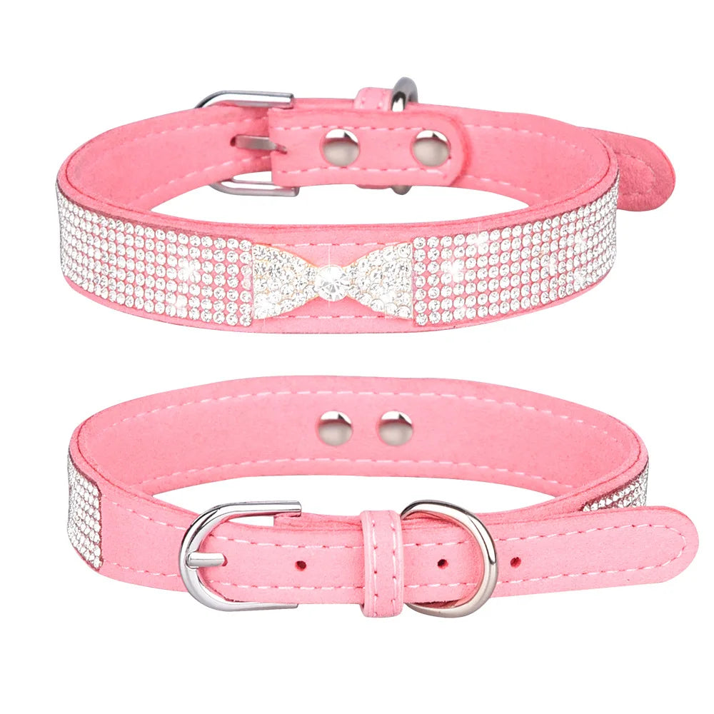 Comfortable Leather Rhinestone Dog Collar