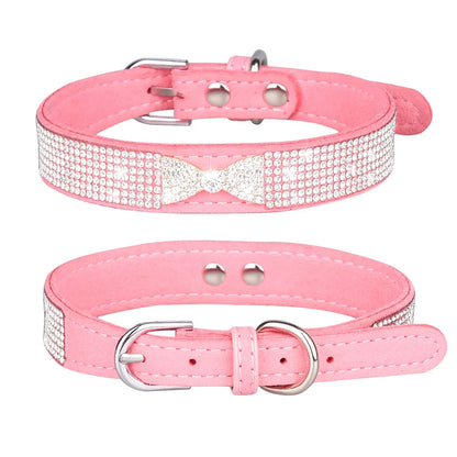 Comfortable Leather Rhinestone Dog Collar