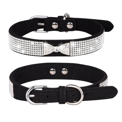 Comfortable Leather Rhinestone Dog Collar