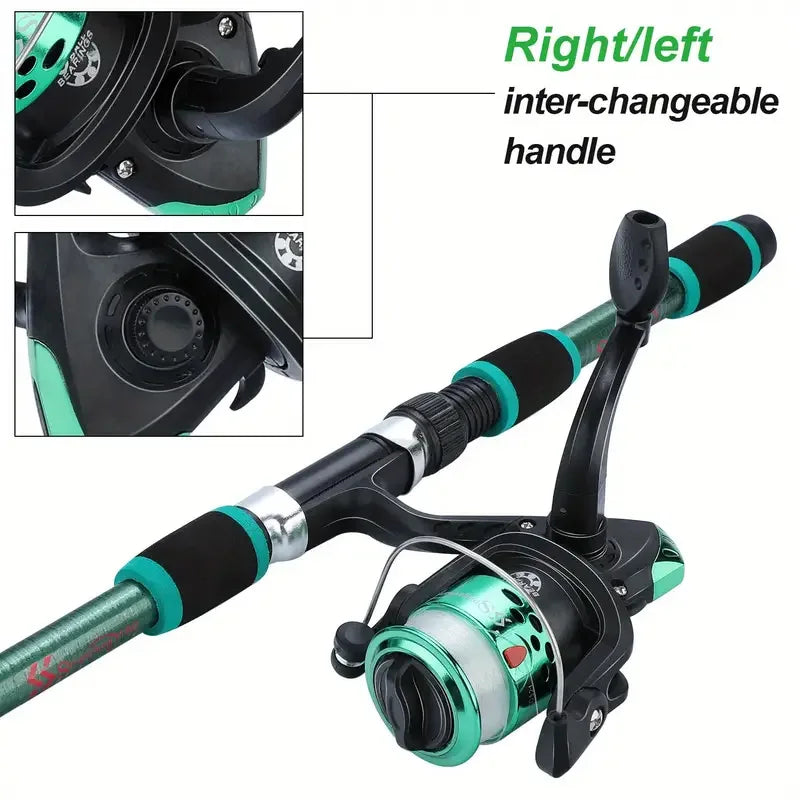 Complete Fishing Pole Set - Telescopic Rod, Reel, Baits, Hooks
