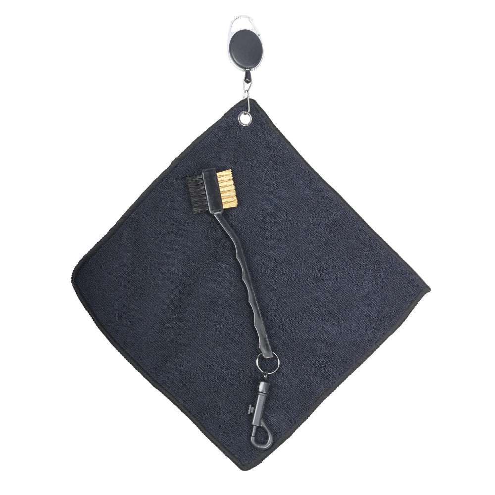 Black Cotton Golf Towel with Retractable Hook