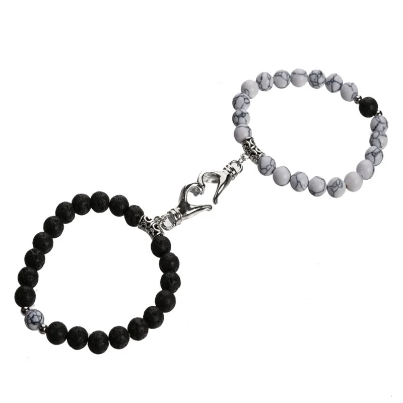 Couple Turquoise Beaded Heart Magnetic Bracelets