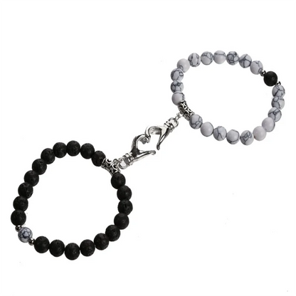 Couple Turquoise Beaded Heart Magnetic Bracelets