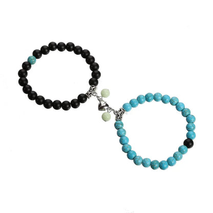 Couple Turquoise Beaded Heart Magnetic Bracelets