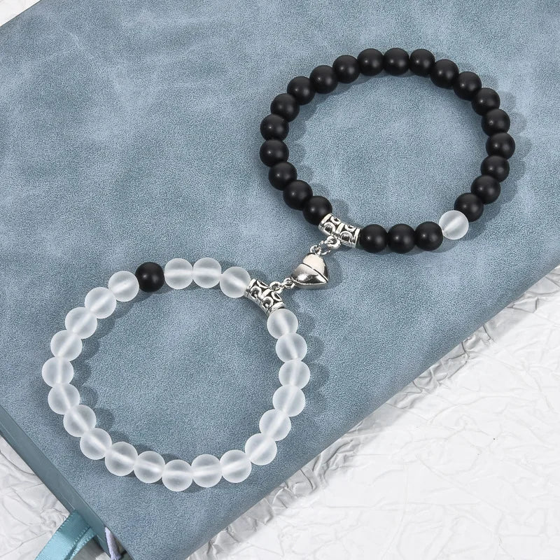 Couple Turquoise Beaded Heart Magnetic Bracelets