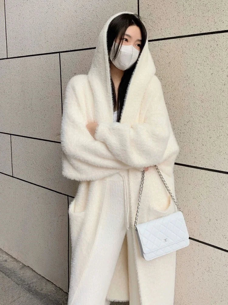 Cozy Winter White Long Cardigan coat Set