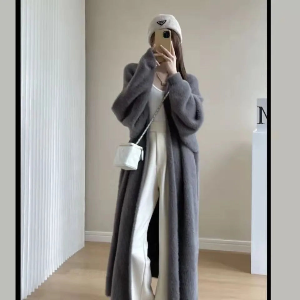 Cozy Winter White Long Cardigan coat Set