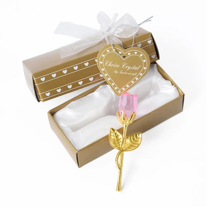 Valentines Day Gift Crystal Bear Glass Rose Artificial Flower 