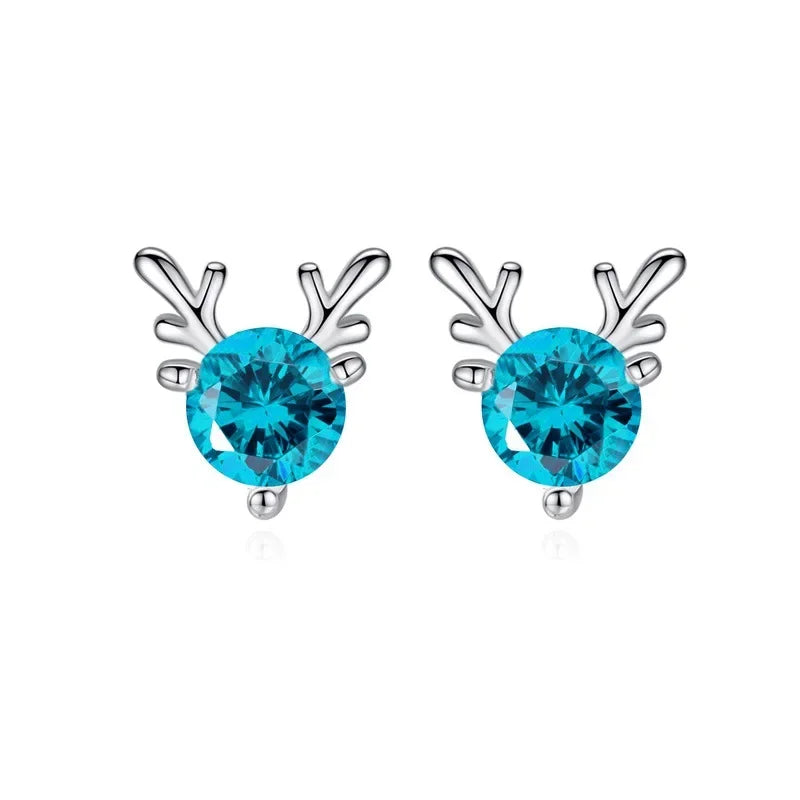 CZ Crystal Stone Deer Stud Antler Earrings