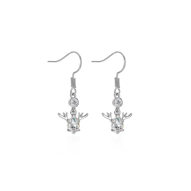 CZ Crystal Stone Deer Stud Antler Earrings
