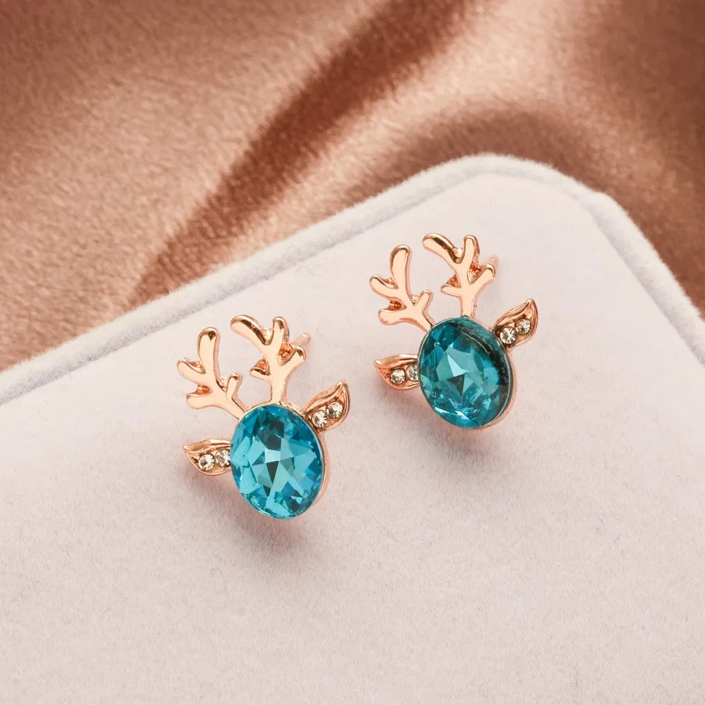 CZ Crystal Stone Deer Stud Antler Earrings