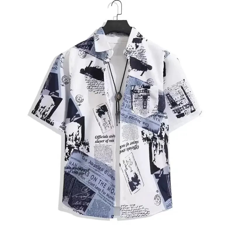 Unisex Collar Print  Cuban  Shirt