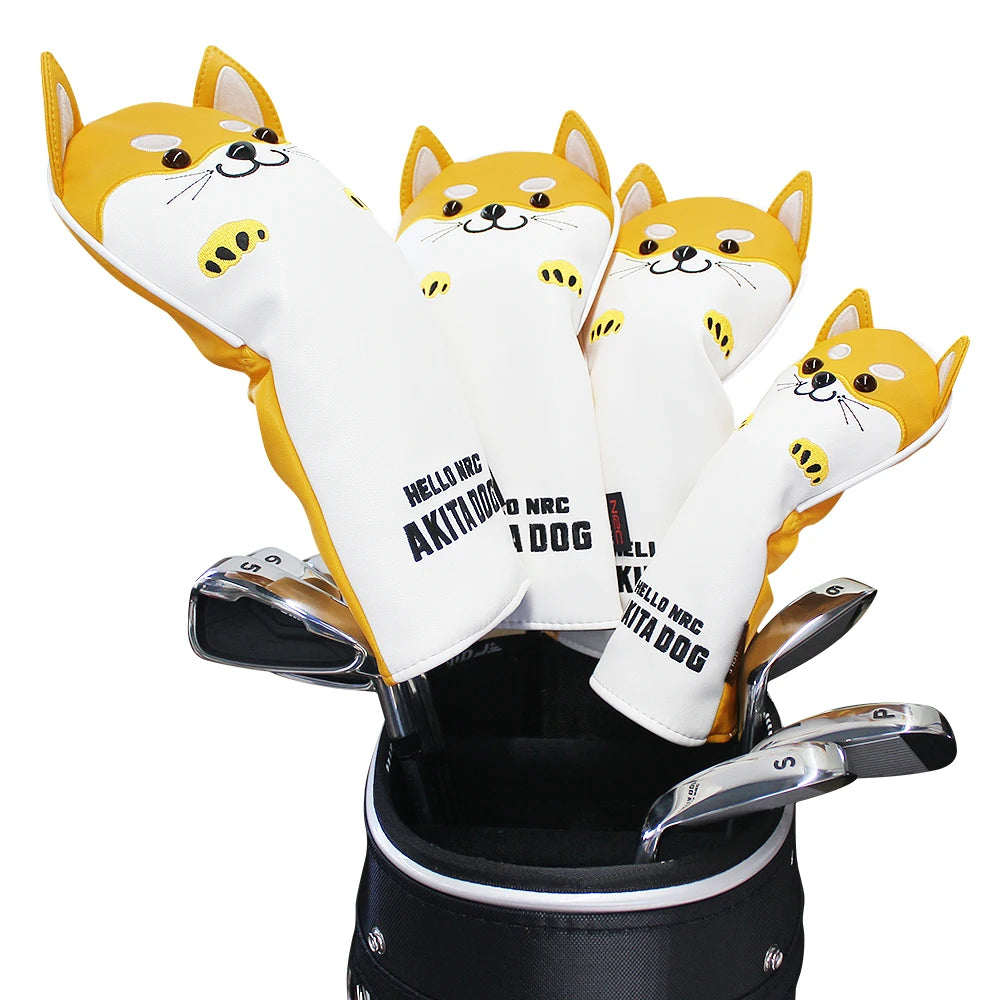 Cute Akita PU Leather Golf Headcover Set