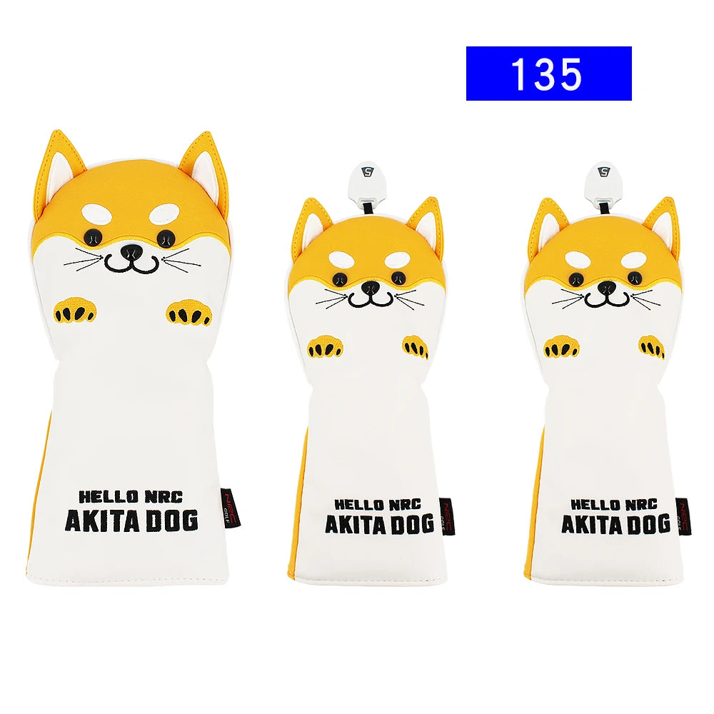 Cute Akita PU Leather Golf Headcover Set