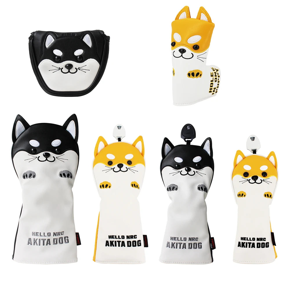 Cute Akita PU Leather Golf Headcover Set