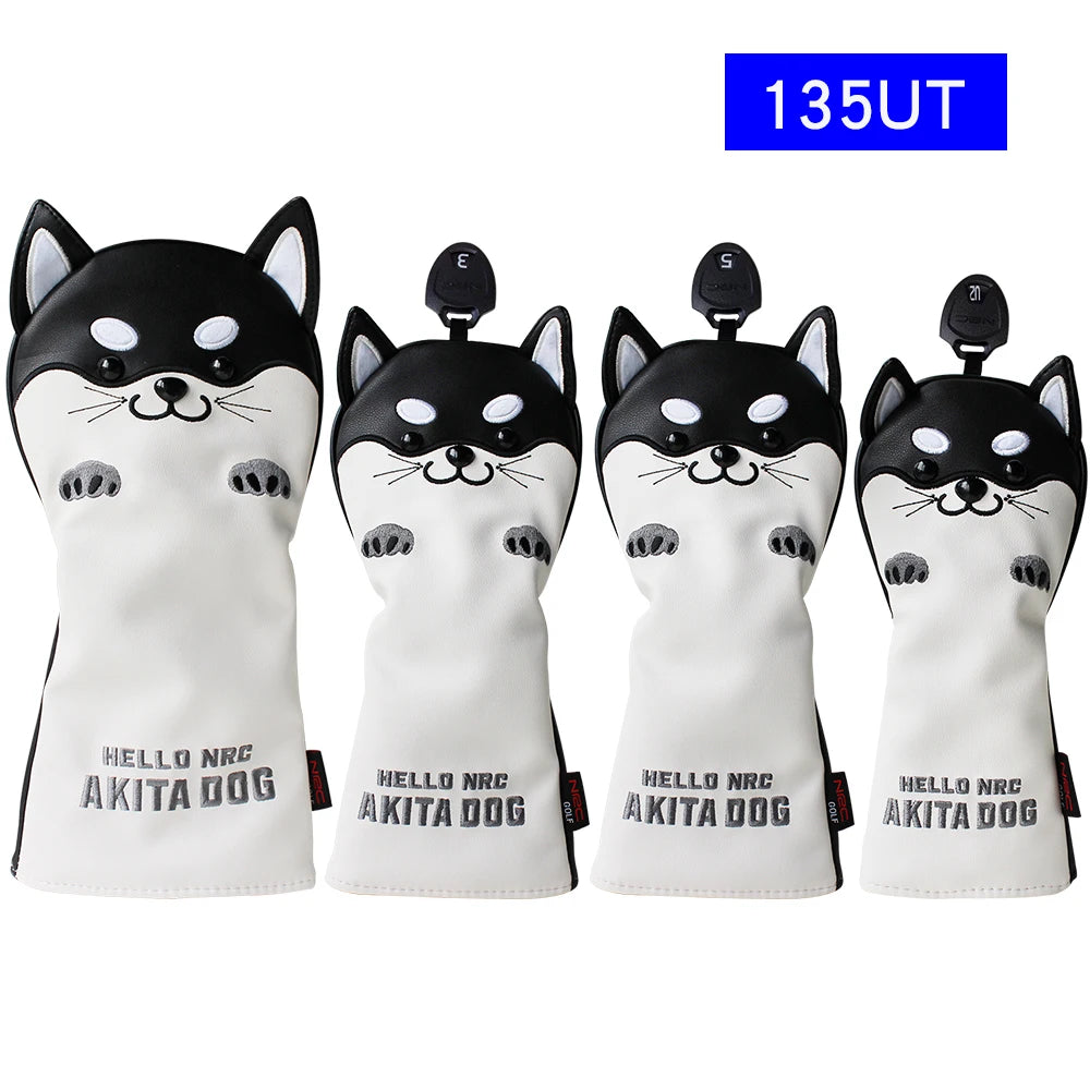 Cute Akita PU Leather Golf Headcover Set