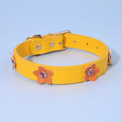Cute Flower Adjustable Leather Padded Dog Collar
