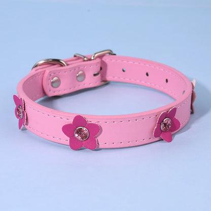 Cute Flower Adjustable Leather Padded Dog Collar
