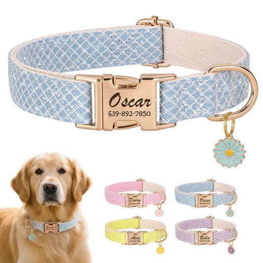 Cute Flower Tag Free Engraved Dog Collar