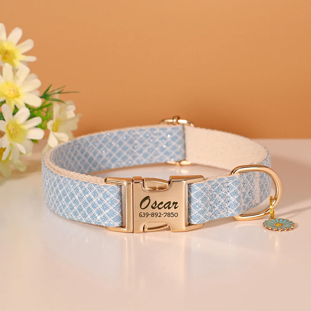 Cute Flower Tag Free Engraved Dog Collar