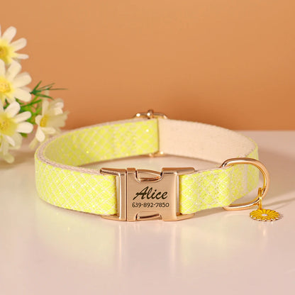 Cute Flower Tag Free Engraved Dog Collar