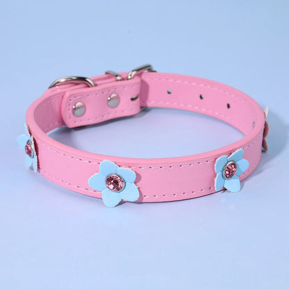 Cute Flowers Adjustable Leather Padded Dog Collar
