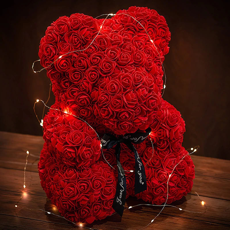Valentine Gifts Decoration Rose Bear Artificial Flower With Box Lights Teddy Bear