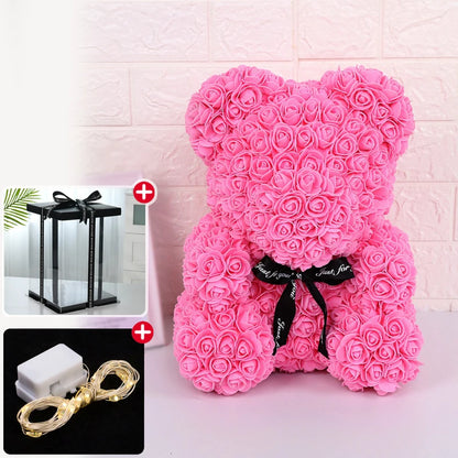 Valentine Gifts Decoration Rose Bear Artificial Flower With Box Lights Teddy Bear