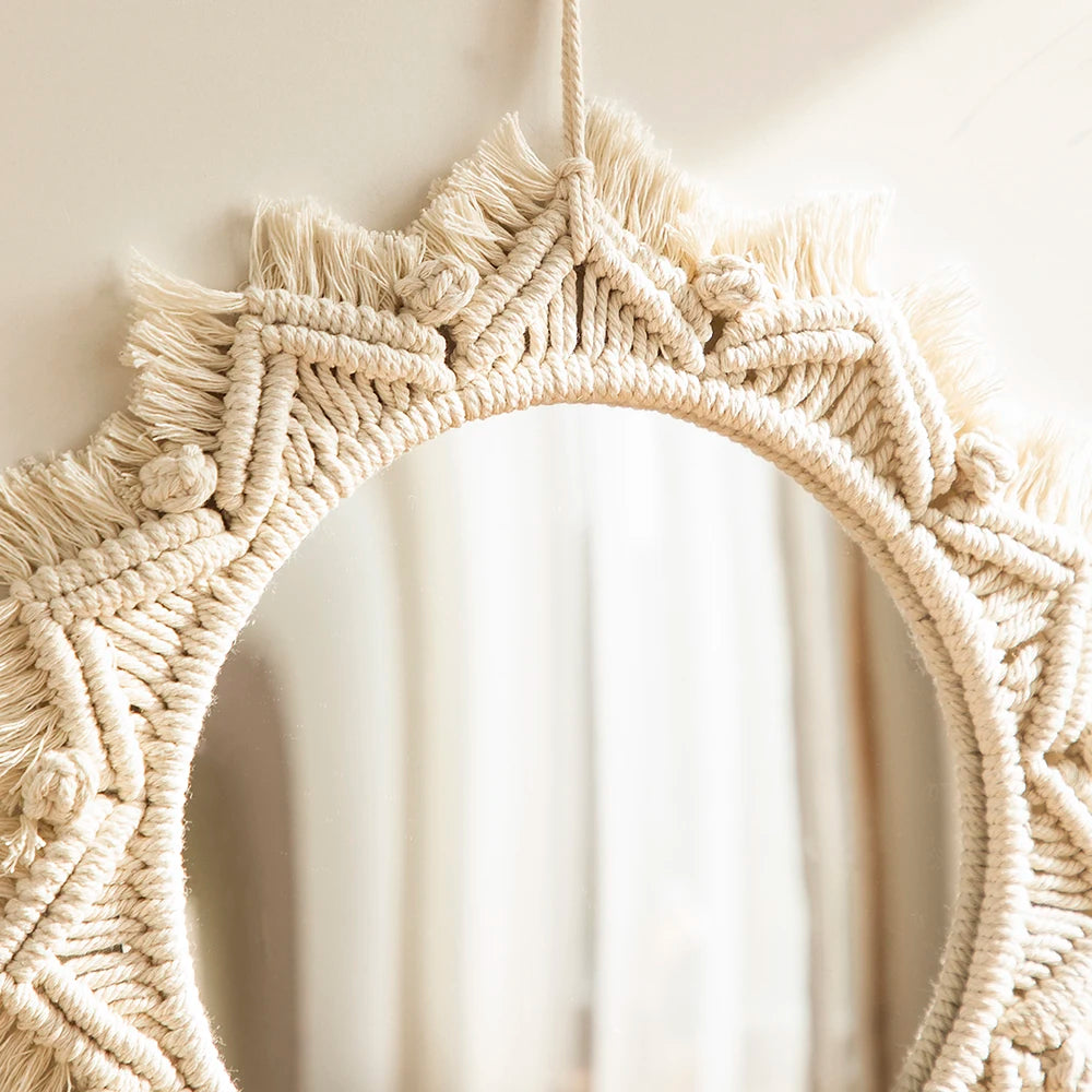Decorative Round Macrame Crafts Home Decor Boho Mirror