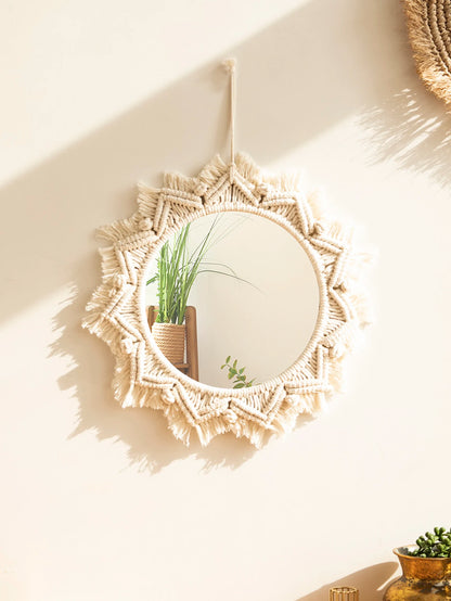 Decorative Round Macrame Crafts Home Decor Boho Mirror