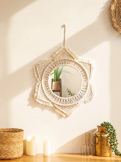 Decorative Round Macrame Crafts Home Decor Boho Mirror