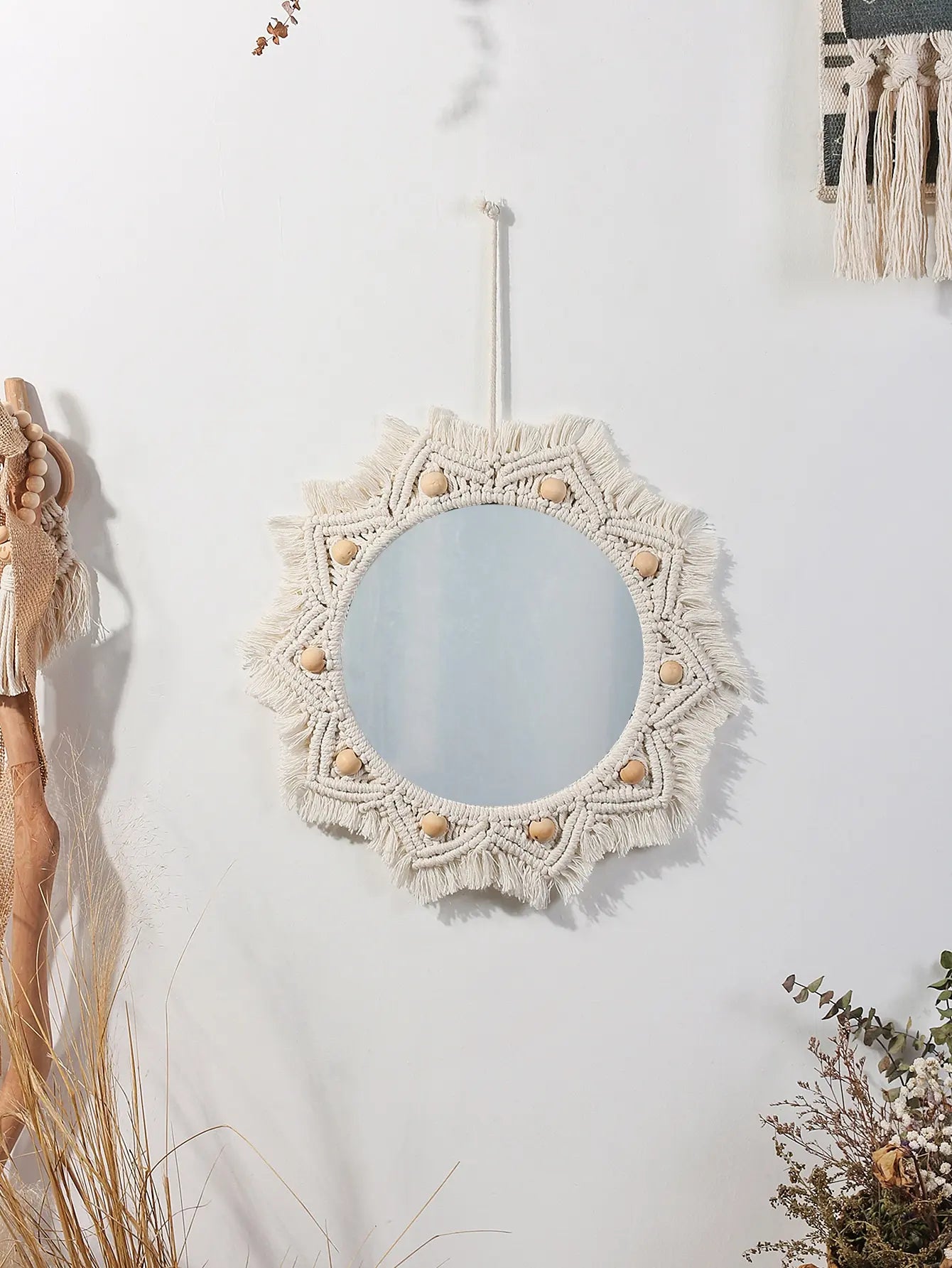 Decorative Round Macrame Crafts Home Decor Boho Mirror