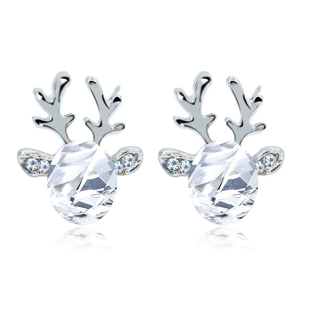 CZ Crystal Stone Deer Stud Antler Earrings