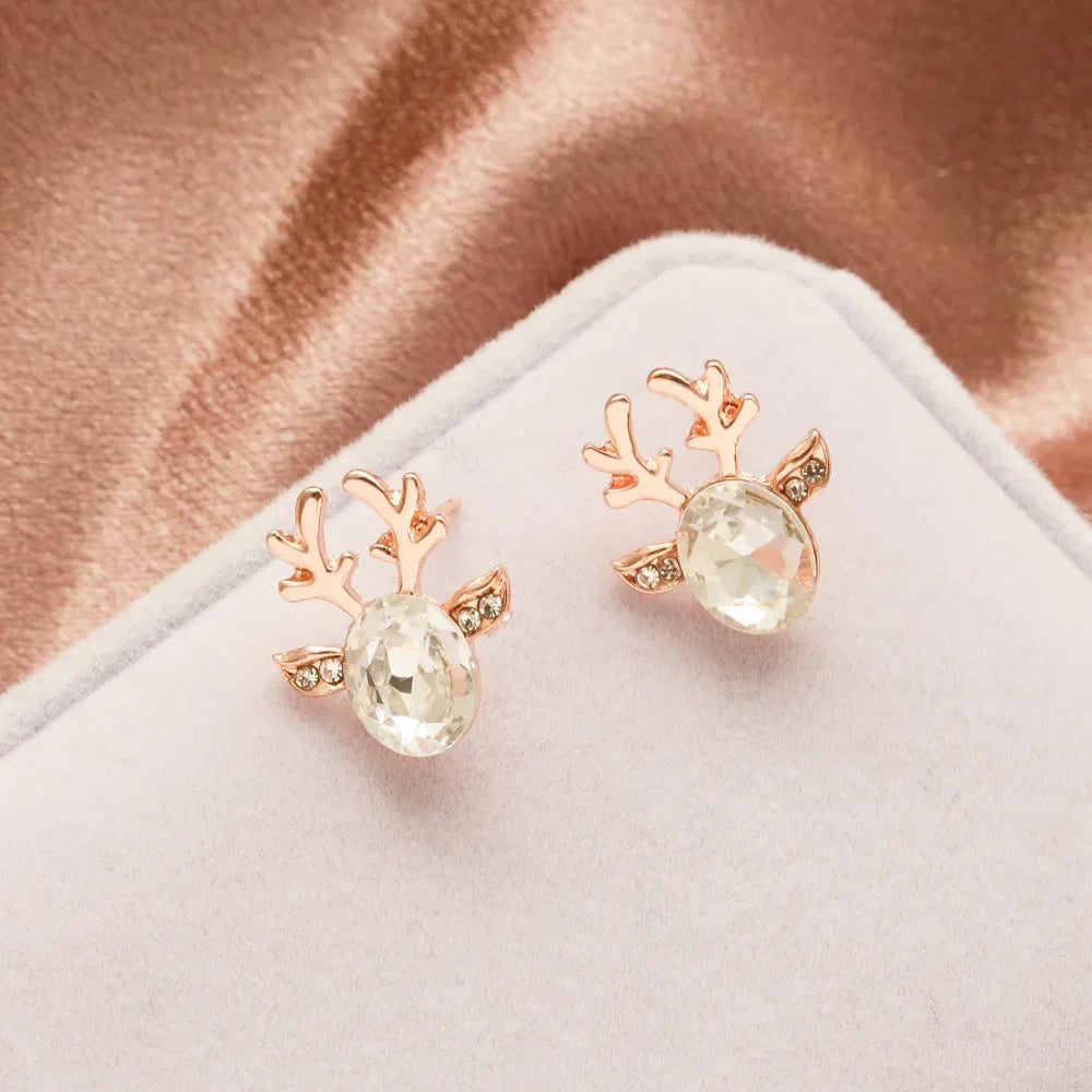 CZ Crystal Stone Deer Stud Antler Earrings