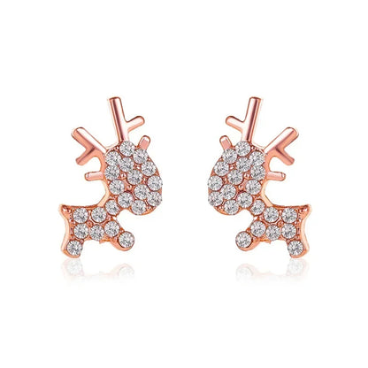 CZ Crystal Stone Deer Stud Antler Earrings