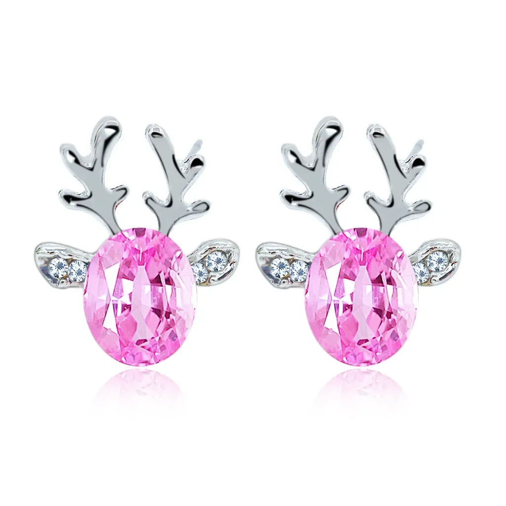 CZ Crystal Stone Deer Stud Antler Earrings