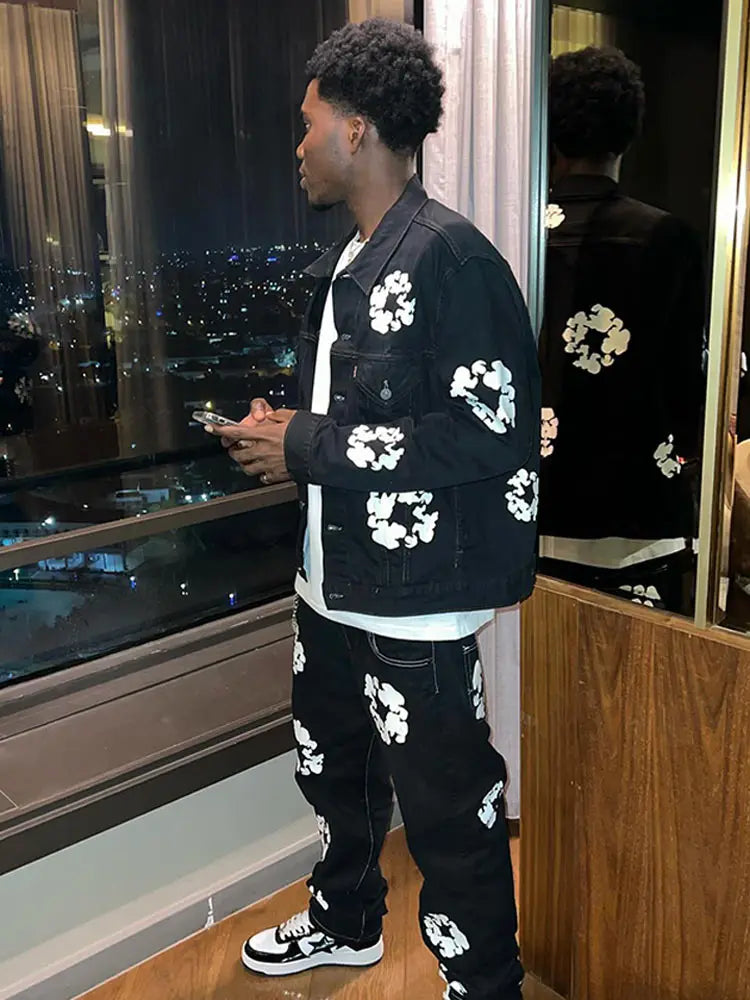 Trendy Graffiti Denim Jacket for Men
