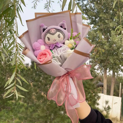 Kawaii Hello Kitty Cat Dolls with Flowers - Sanrio Bouquet Gift

