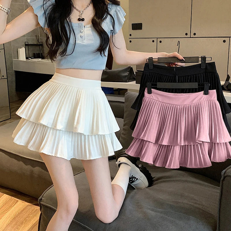 Double-Layered High-Waist A-Line Skirt

