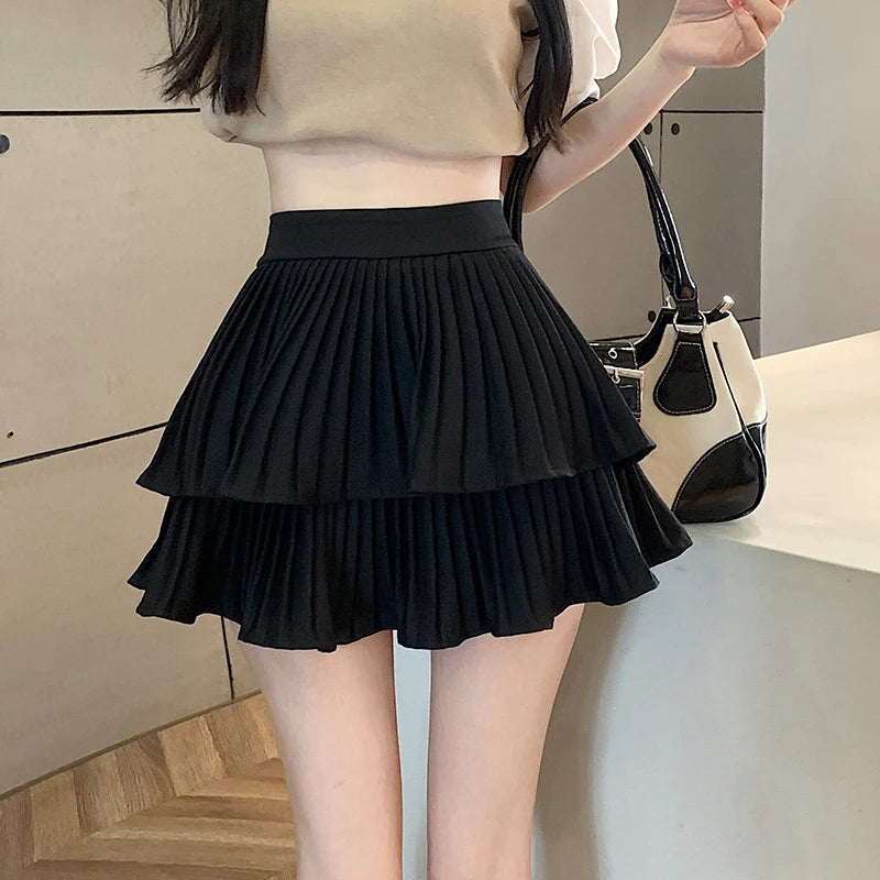 Double-Layered High-Waist A-Line Skirt
