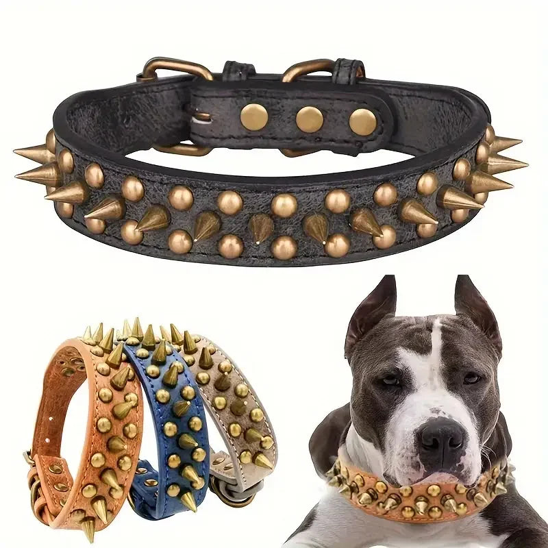 Durable Anti Bite Training Leather Studded Dog Collar