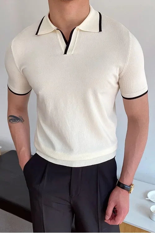 Slim-Fit Elbow-Sleeved Polo Shirt
