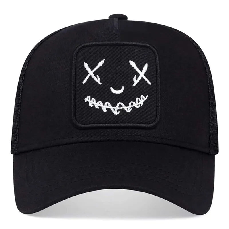Smile Face Embroidered Mesh Hip Hop Cap
