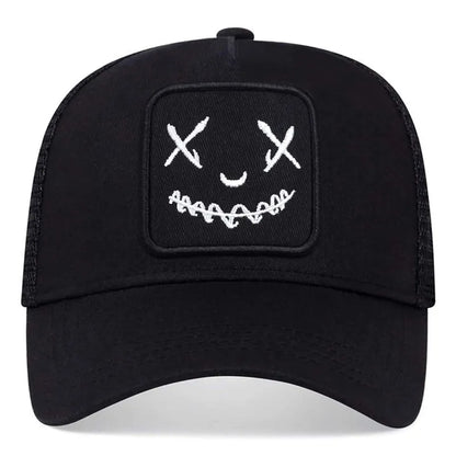 Smile Face Embroidered Mesh Hip Hop Cap
