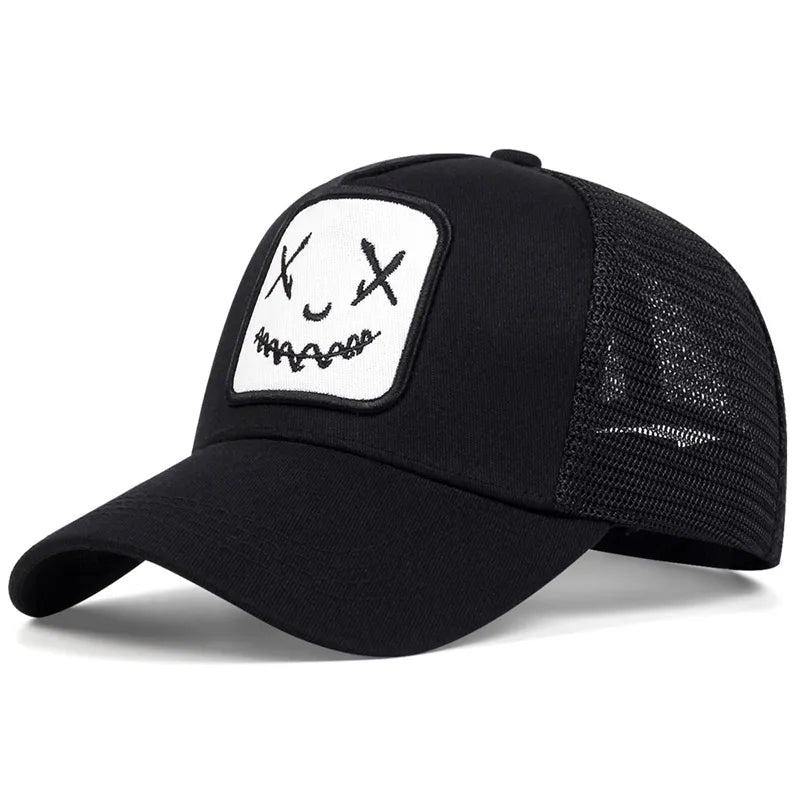 Smile Face Embroidered Mesh Hip Hop Cap
