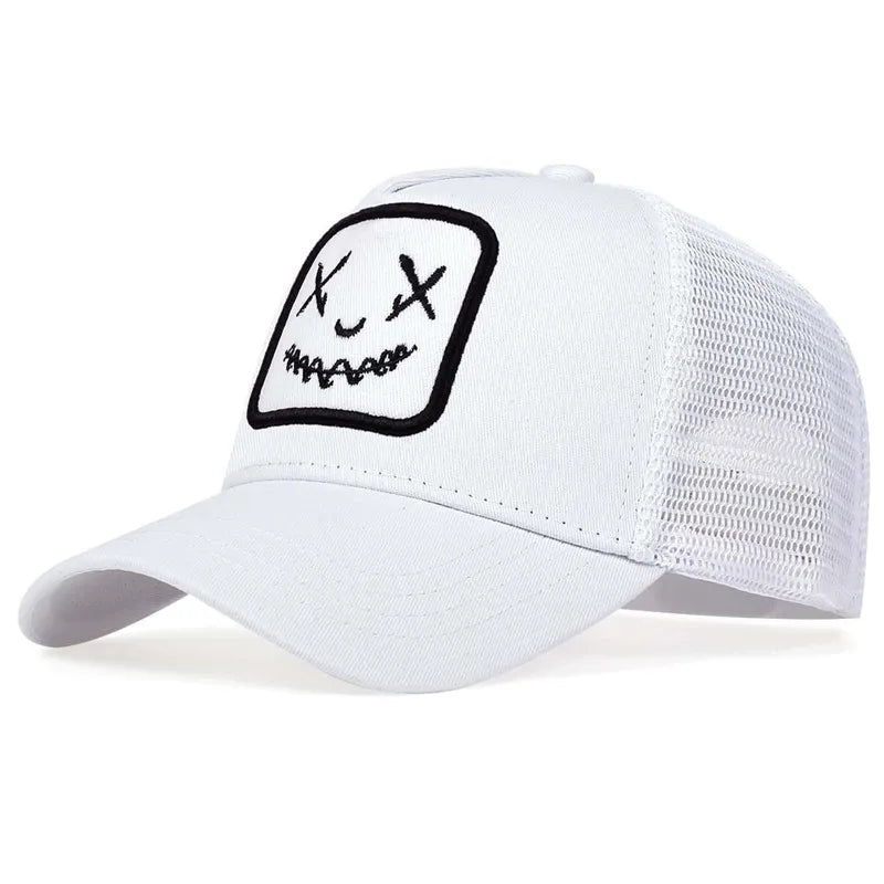 Smile Face Embroidered Mesh Hip Hop Cap
