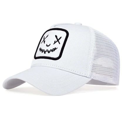 Smile Face Embroidered Mesh Hip Hop Cap

