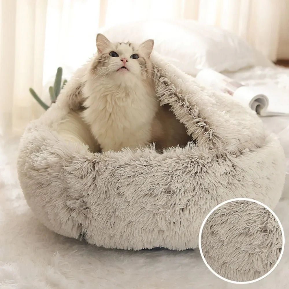 Enclosed Round Comfortable Soft Warm Plush Pet Bed