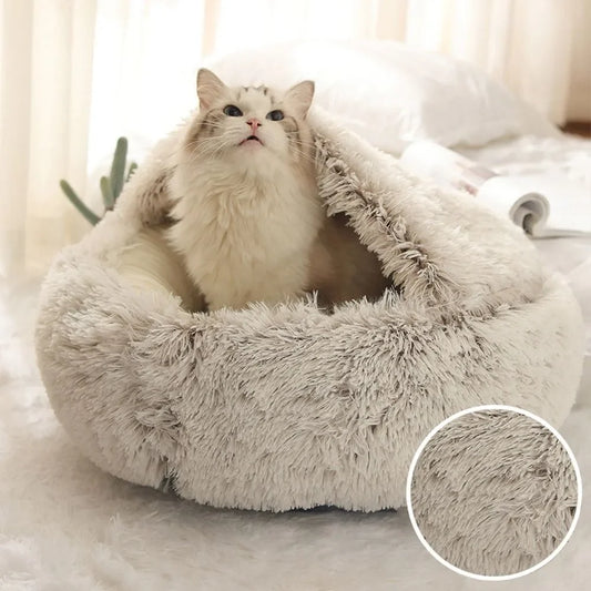 Enclosed Round Comfortable Soft Warm Plush Pet Bed