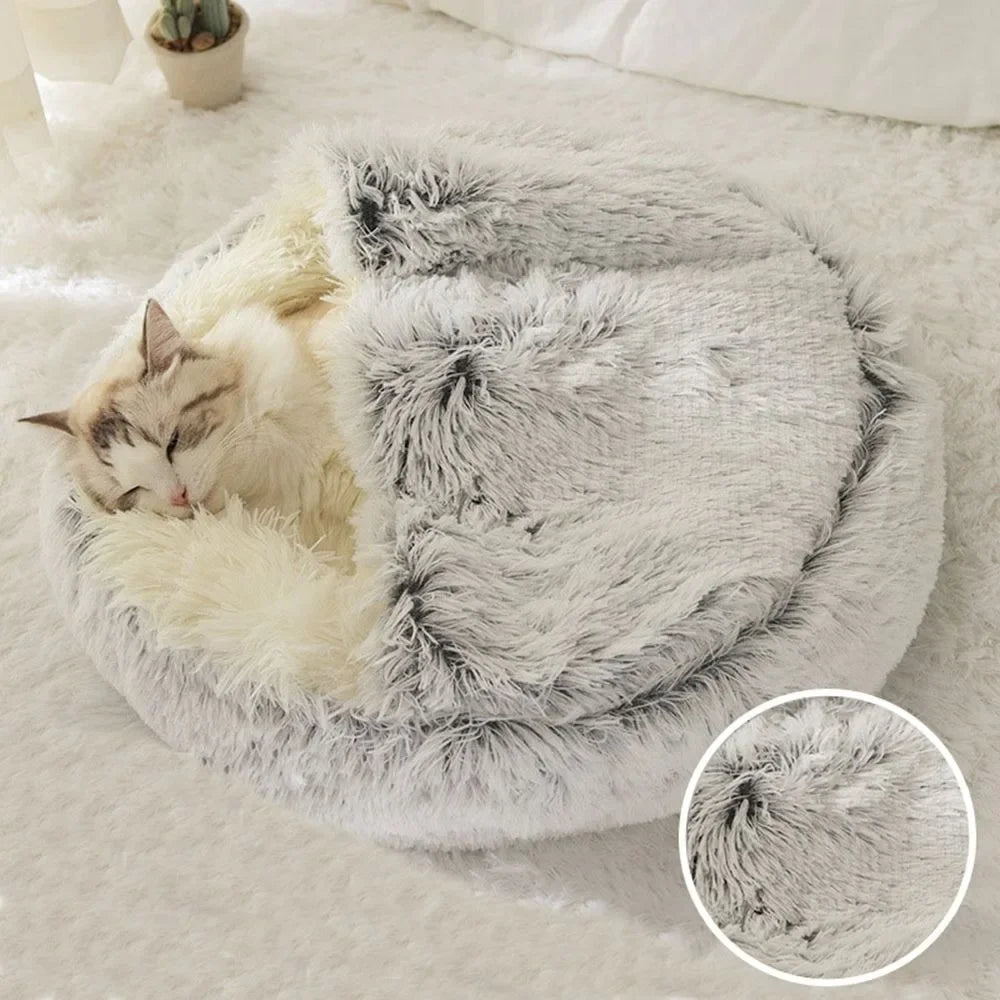 Enclosed Round Comfortable Soft Warm Plush Pet Bed